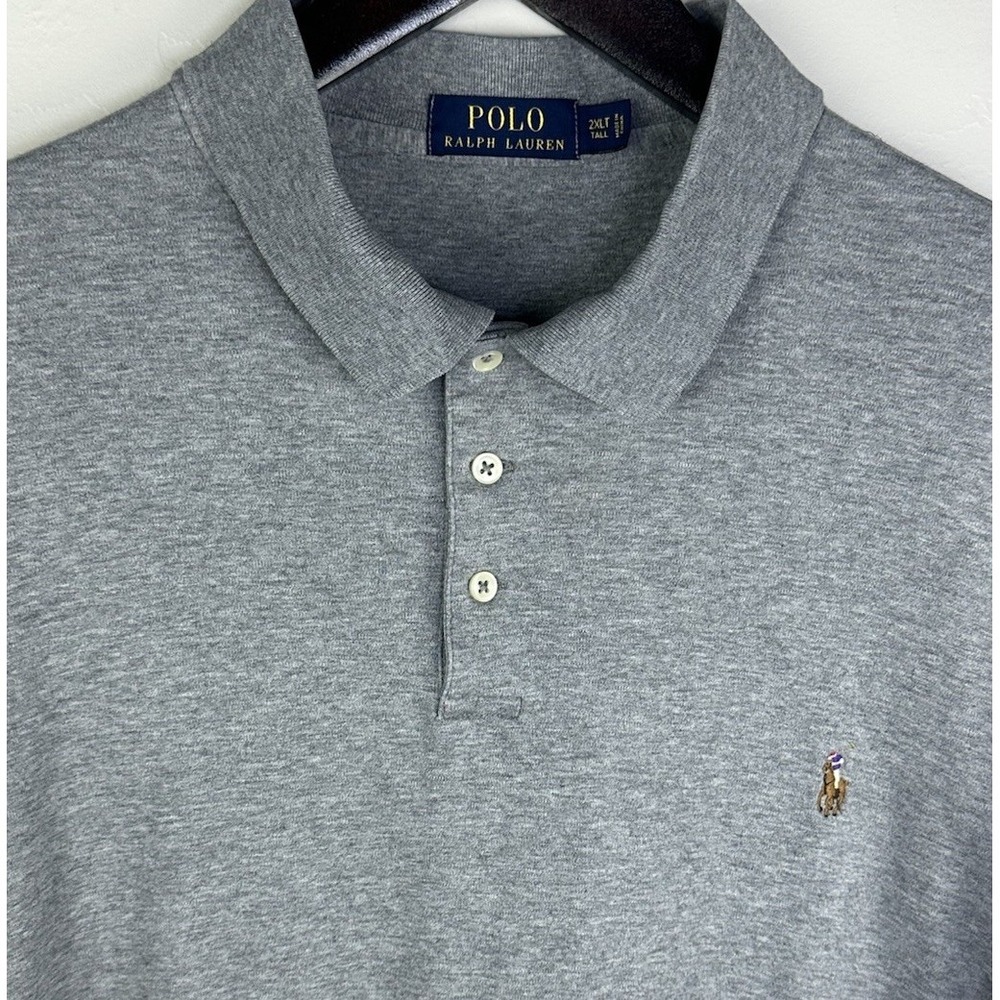 Polo Ralph Lauren Men's 2XLT Tall Gray Cotton Polo Shirt Short Sleeve Pony Logo